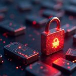 Photorealistic Cronos blockchain halt; glowing TONIC token slips past a digital lock amid red alert lights, signaling DeFi risk.