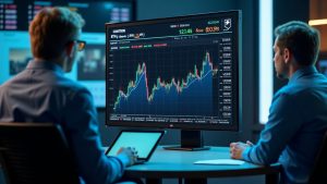 Photorealistic newsroom scene with BTC/ETH option open interest, max pain, and put/call ratios for Aug 15, Deribit branding.