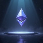 Photorealistic Ethereum beacon on stage with a tapering burn curve toward 60.25M ETH and validator silhouettes.