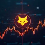 Photorealistic fox emblem, glowing code lines, and a manipulated DeFi price graph over a stake contract on BSC.