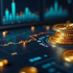 Photorealistic crypto newsroom scene with a dashboard showing gold-backed token volume concentrated on Uniswap and PancakeSwap.
