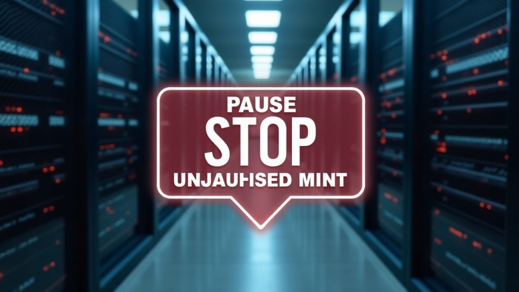Photorealistic Harmony header showing paused bridge, red stop sign, Harmony logo, and server racks with network nodes.