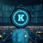 Photorealistic crypto newsroom with Kraken logo, a bold countdown clock, and 21 token icons fading away.