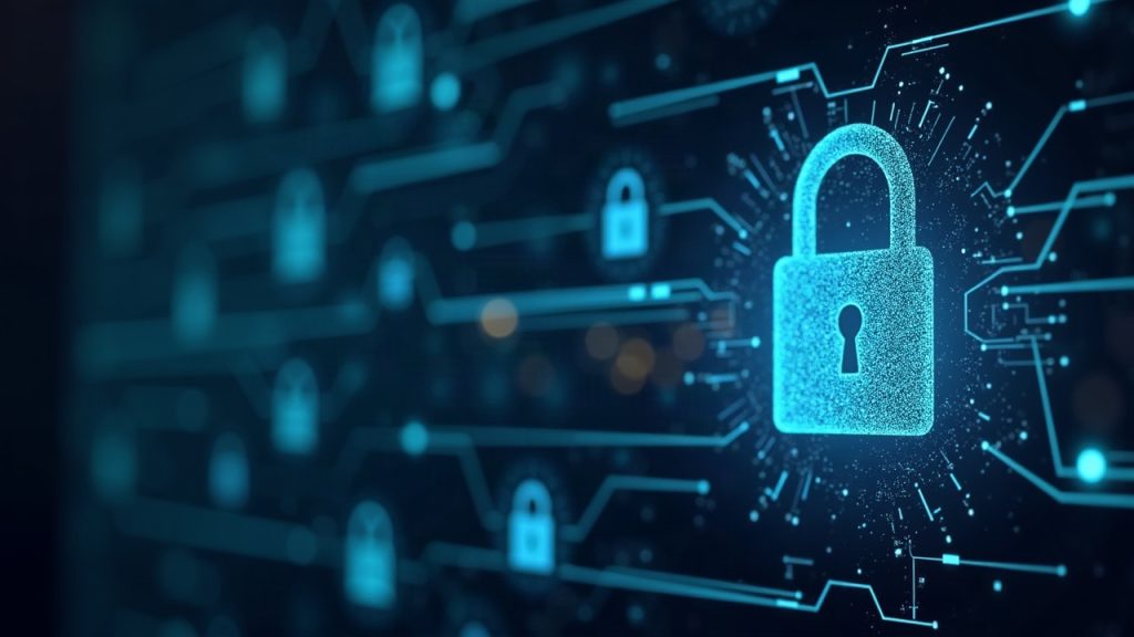 Futuristic blockchain hub with a digital lock over a MANTRA Chain ledger, indicating halted on-chain transactions.