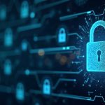 Futuristic blockchain hub with a digital lock over a MANTRA Chain ledger, indicating halted on-chain transactions.