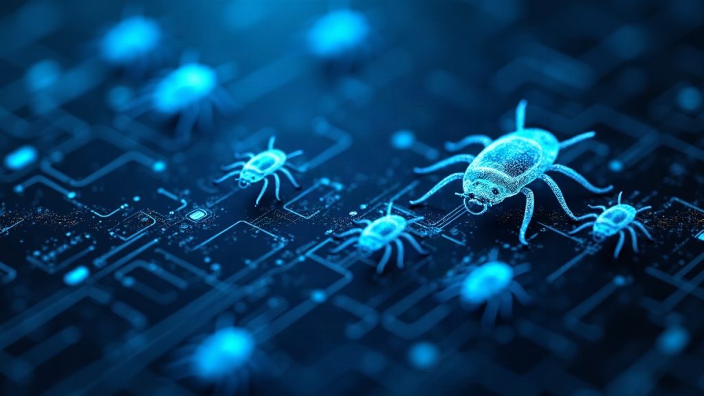 Sleek blockchain ledger with six glowing bugs chained, signaling a multi-step Maya Protocol exploit.