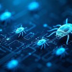 Sleek blockchain ledger with six glowing bugs chained, signaling a multi-step Maya Protocol exploit.