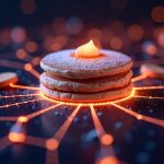 PancakeSwap logo over a glowing network of tokenized real-world assets on BNB and Robinhood Chains with 90+ assets
