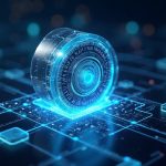 Photorealistic header with a central holographic vault and dashboard, tokenized assets, crypto streams, and 13 blockchain nodes