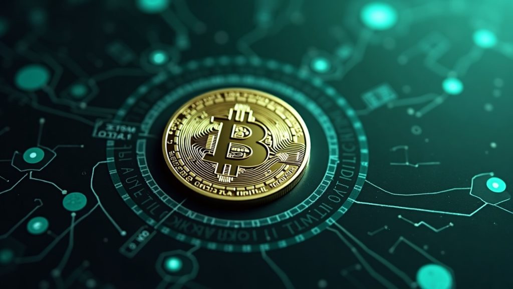 Photoreal NFT card linked to a Bitcoin ordinal in a sleek Robinhood Chain, highlighting decentralization and permanence.