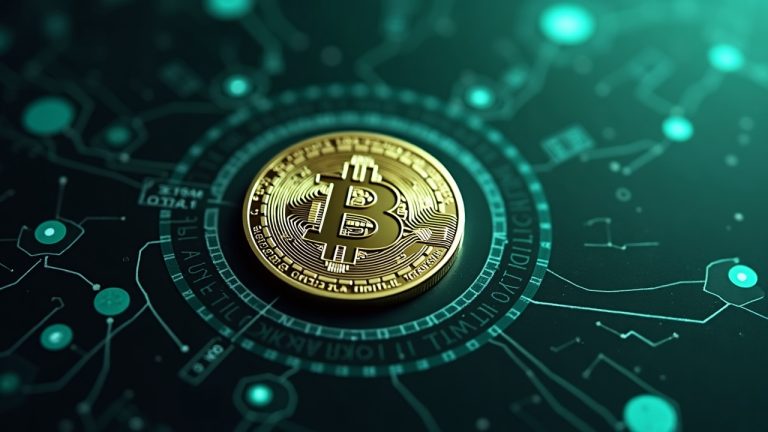 Photoreal NFT card linked to a Bitcoin ordinal in a sleek Robinhood Chain, highlighting decentralization and permanence.