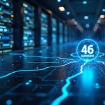 Futuristic data center with a glowing Subnet 46 Instant map, signaling fast private inference in decentralized AI.