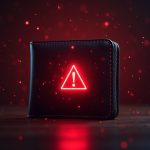 Central crypto wallet silhouette with red warning glow and xprdrop motif signaling phishing alert