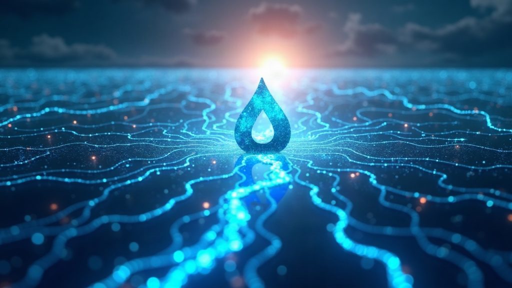 Central Aqua logo with liquidity rivers crossing blockchains and speed lines toward a bright horizon