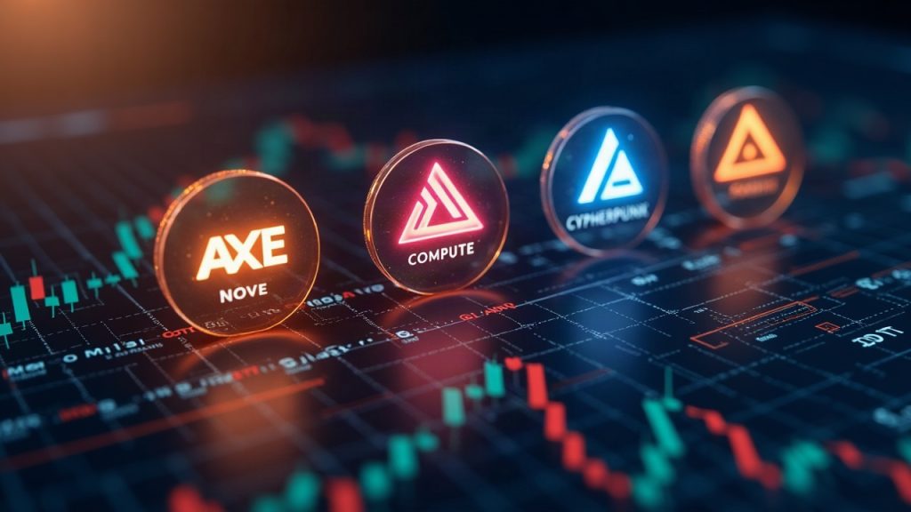 Realistic crypto newsroom header with three tokenized stock icons glowing over a Binance-style trading screen showing USDT pairs.