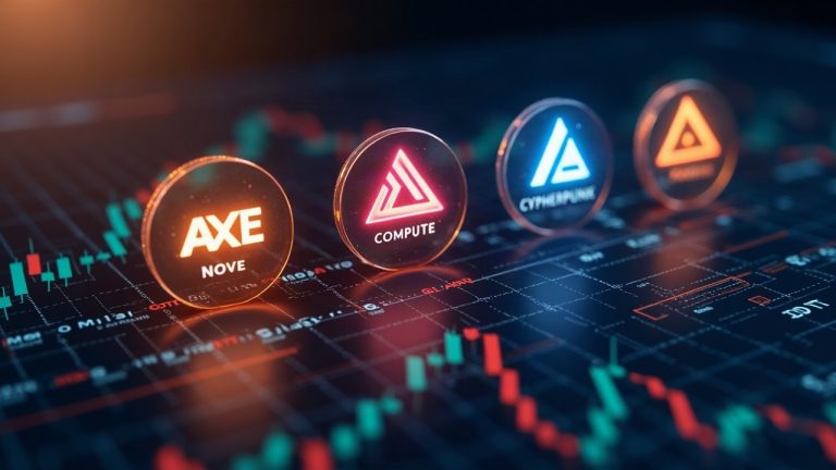 Realistic crypto newsroom header with three tokenized stock icons glowing over a Binance-style trading screen showing USDT pairs.