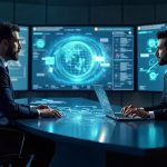 Newsroom scene: Curve Finance on Arc with holographic stablecoin pools interface and engineers simulating parameters.