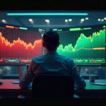 Photorealistic newsroom with analyst at center; Bitcoin red outflows and Ethereum green inflows on screens, glowing charts.