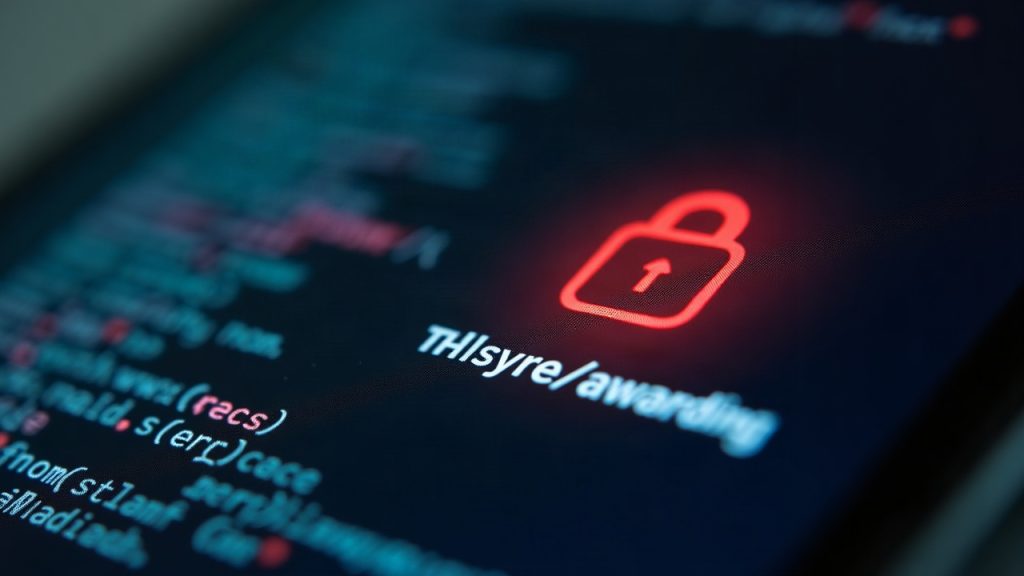 Photorealistic close-up of an iPhone screen showing a malware icon siphoning crypto wallet keys with a blockchain motif.
