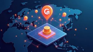grBENJI token icon above a stylized Asia map with blockchain nodes and a modern distribution platform
