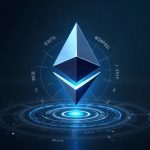 Futuristic Ethereum shard icon with a holographic roadmap, quantum-resistance shield and 2029 label.
