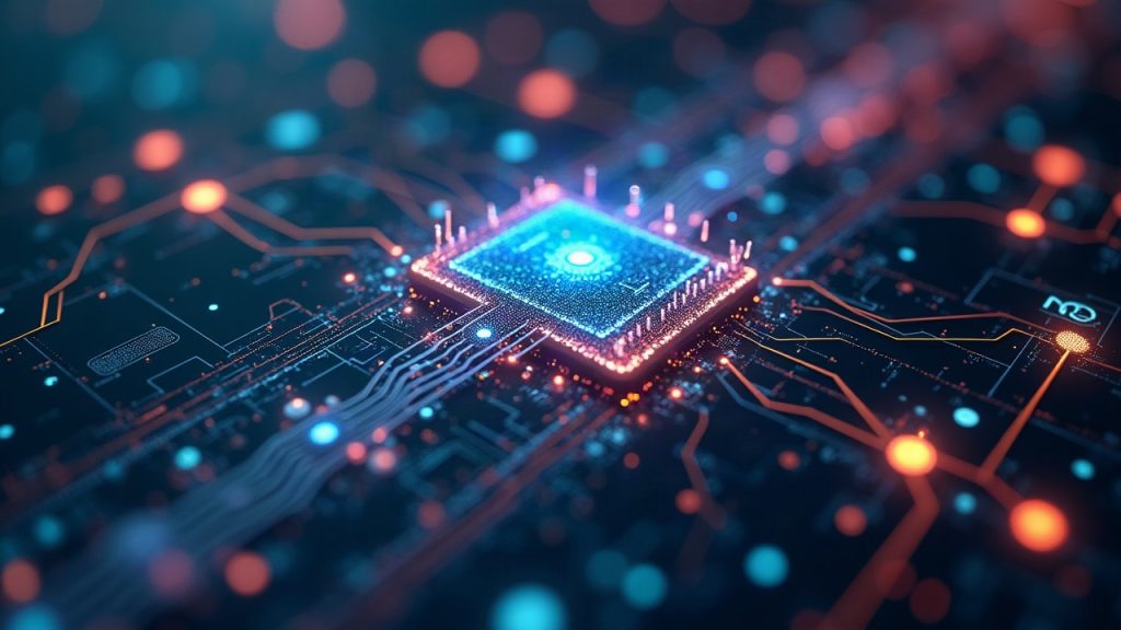 Photorealistic Ritual Chain node evolving into native precompiles, with glowing EVM++ symbols and on-chain AI networks.