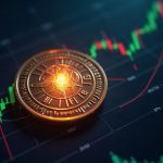 Photorealistic header: stock token morphing into a glowing DeFi token on a sleek trading interface.