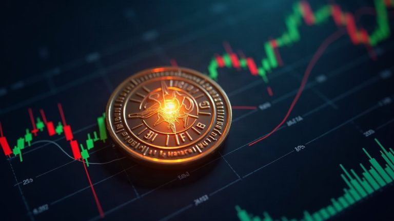 Photorealistic header: stock token morphing into a glowing DeFi token on a sleek trading interface.
