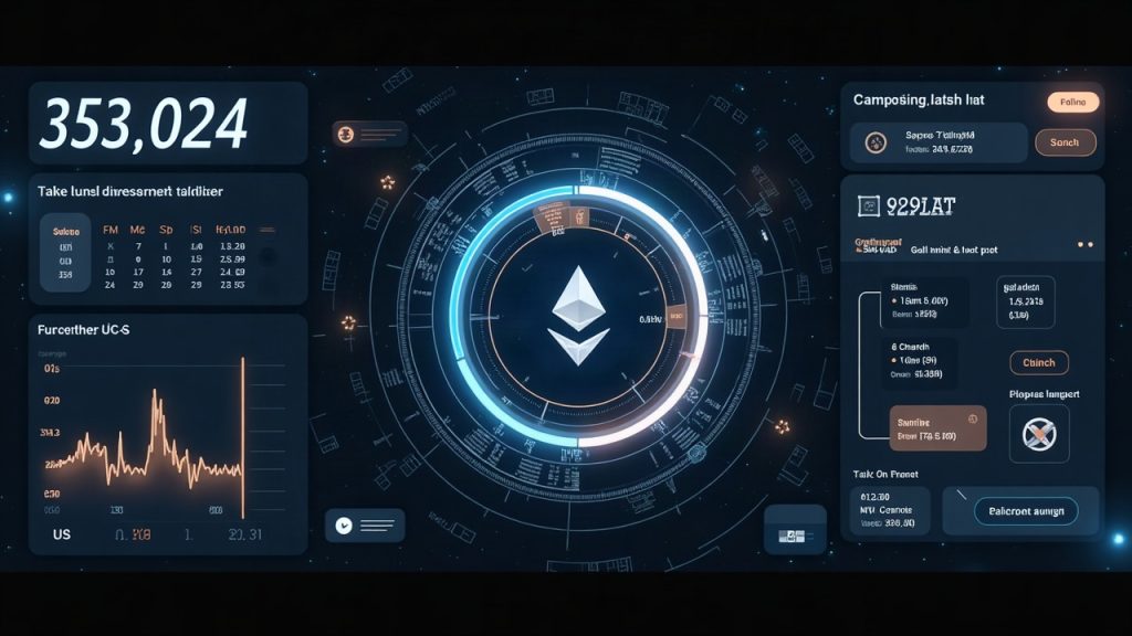 Photorealistic Ethereum validator hub with Sepolia glow, epoch 353.024, and gas-limit changes highlighting Glamsterdam.