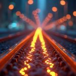 Photorealistic banner: glowing rails of blockchain with USDT and USDC flowing into Solana, news-style backdrop.