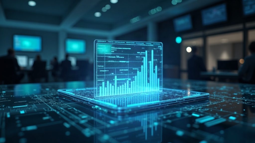 Center-stage holographic tokenized stock certificate linked to a blockchain ledger signaling SEC Exemption in a newsroom