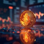 Photorealistic dashboard with glowing Bitcoin, rising charts, and abstract institutional silhouettes signaling record US BTC ETF inflows.