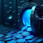 Photorealistic vault door opens as blue USDC tokens drain into dark network, signaling an Avalanche DeFi accounting exploit.