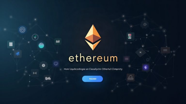 Photorealistic Ethereum network scene: paused Glamsterdam on Hoodi testnet, Ethereum logo, pause button, gas-risk icons.