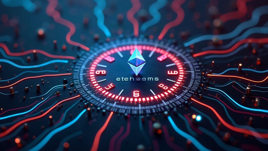 Photorealistic Ethereum node hub activating Glamsterdam on Sepolia, clock at epoch 353024, Erigon and Lighthouse syncing.