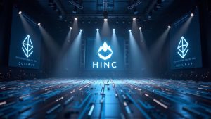 Realistic bond portfolio morphing into tokenized assets across Ethereum, Solana, Avalanche and Sui, with bold HINC glyph.
