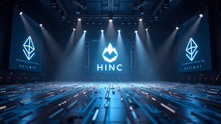 Realistic bond portfolio morphing into tokenized assets across Ethereum, Solana, Avalanche and Sui, with bold HINC glyph.
