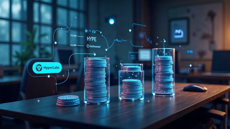 Photorealistic newsroom showing 3.75M HYPE unstake flow to five OTC wallets with HyperLabs badge and on-chain tracker.