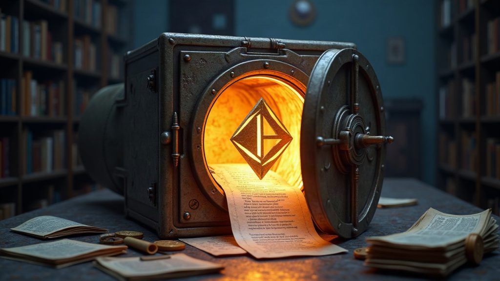 Photorealistic depiction of a legacy MakerDAO contract vault breach with 200 ETH glow and a Tornado Cash icon.