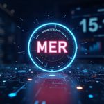 Photorealistic header: futuristic merch platform with on-chain payments, MER token glow, countdown timer, newsroom style