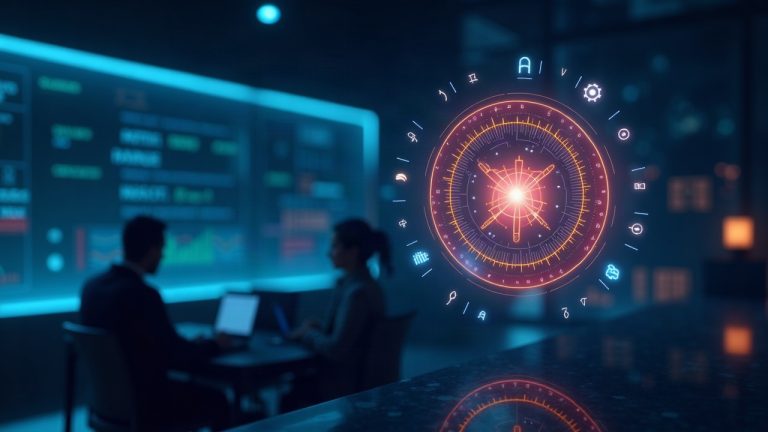 Futuristic newsroom header with NEAR Agent Market contract icons and a glowing NEAR AI stake symbol.