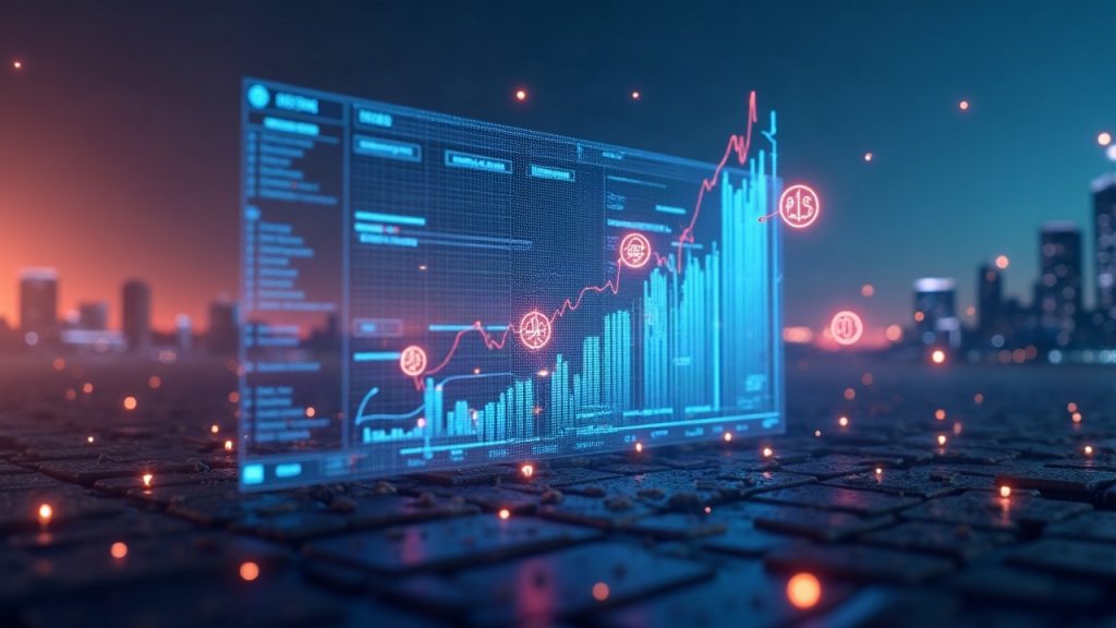Photorealistic header: venue screen displaying issuer objections to tokenized stocks over a city skyline.