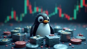 Photorealistic header showing a crypto whale circling a Pudgy Penguins NFT with a newsroom vibe and market chart.