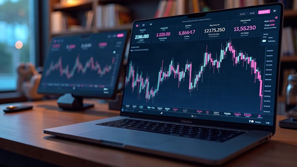 Photorealistic Solana desk scene with Raydium edging Pump.fun in 24h DEX volume, with data charts.