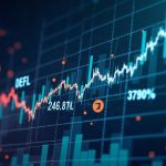 Photorealistic scene: tokenized stocks entering DeFi vaults, TVL at $247.8M with 1960% YoY.