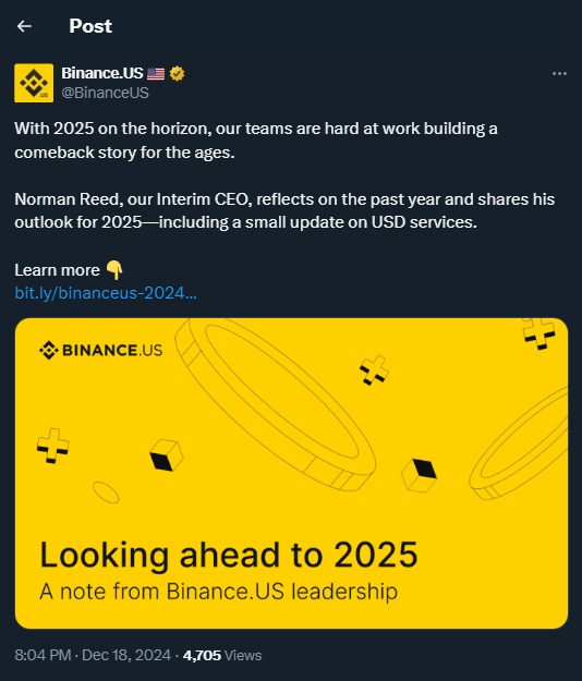 Tweet by Binance