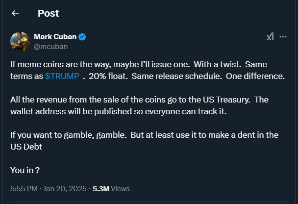 Tweet by mcuban