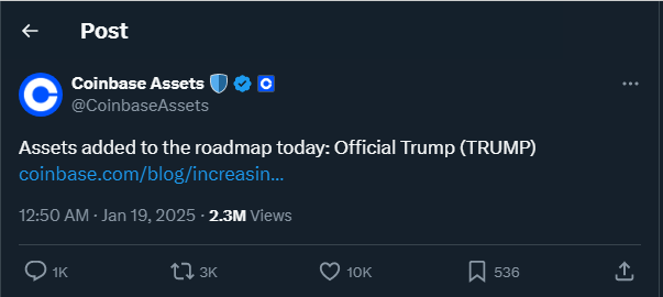 Tweet by Coinbase