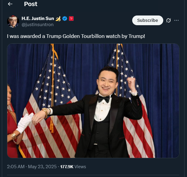 Tweet by justinsuntron