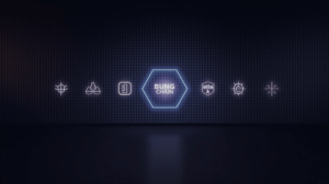 AI interface in a crypto news room, five strategy icons and the BNB Chain and ASTER logos in the background.
